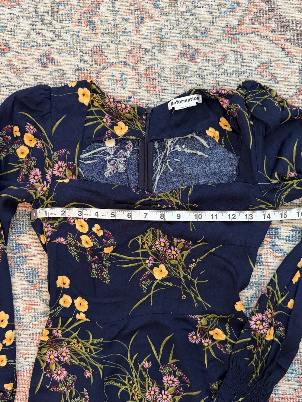 REFORMATION Boho Wallflower Midi Dress Navy Long Sleeve Slit Sweetheart Size 0 - Picture 12 of 16